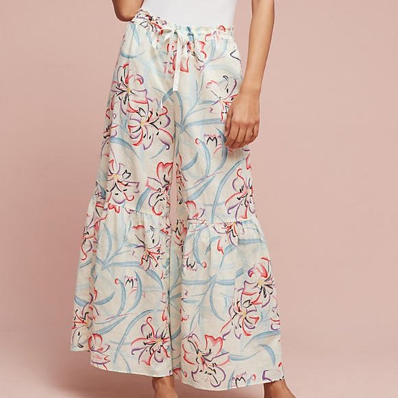 Anthropologie Other - Anthropologie Floreat Green Ruffle Sleep Pants